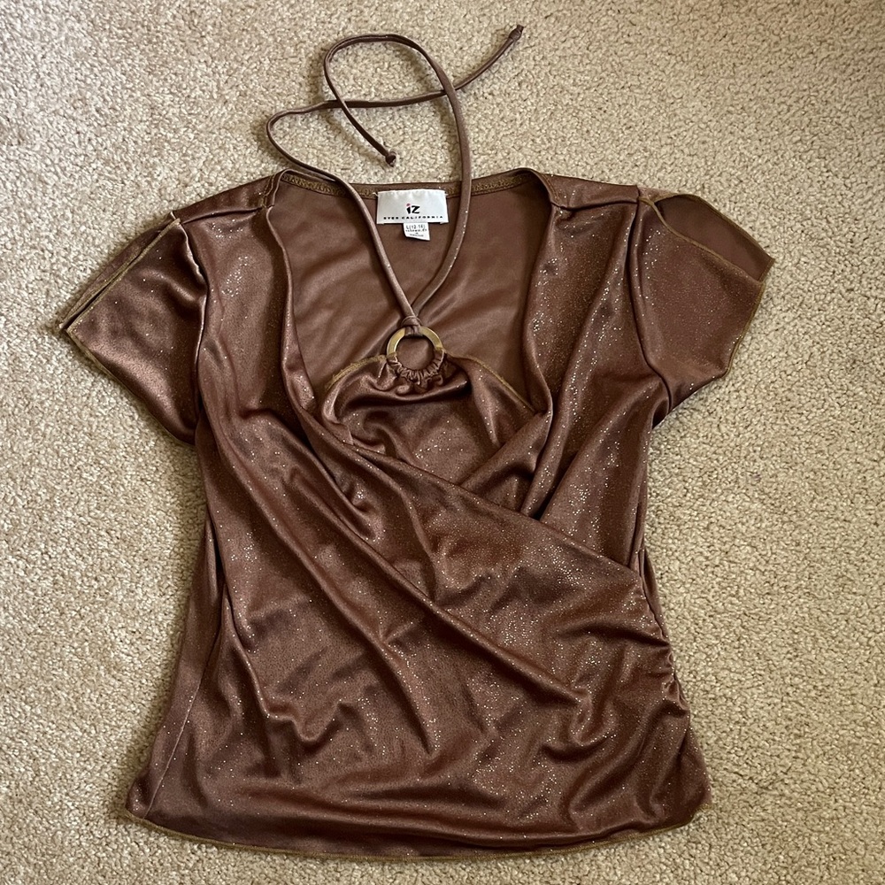 Y2k Express Bronze Shimmer Wrap Blouse